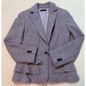 Lands' End Gray Herringbone Wool Ruffle Blazer Jacket Size 9AR Career